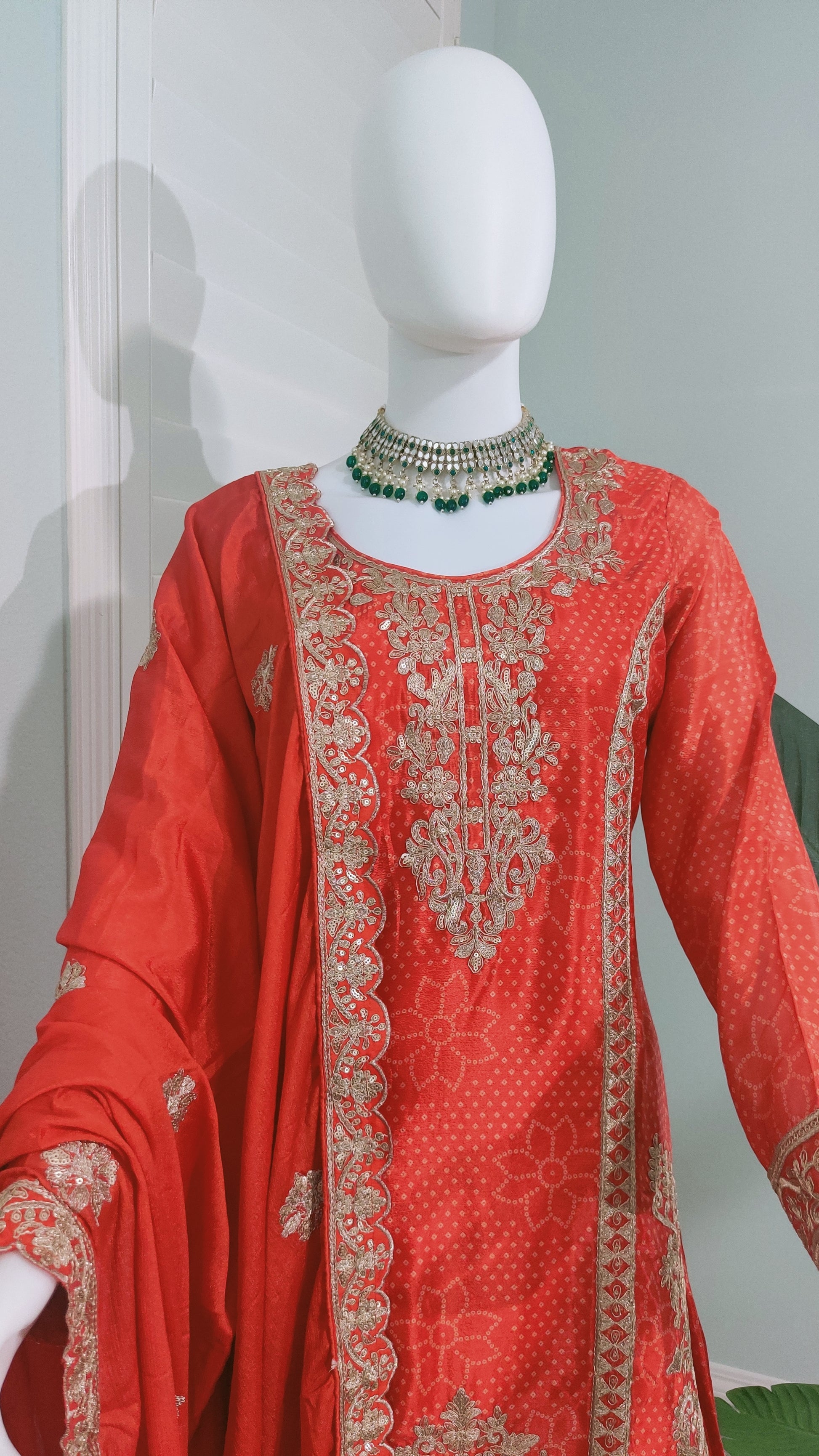 Radiance in Rust: Embroidered Palazzo Suit Set
