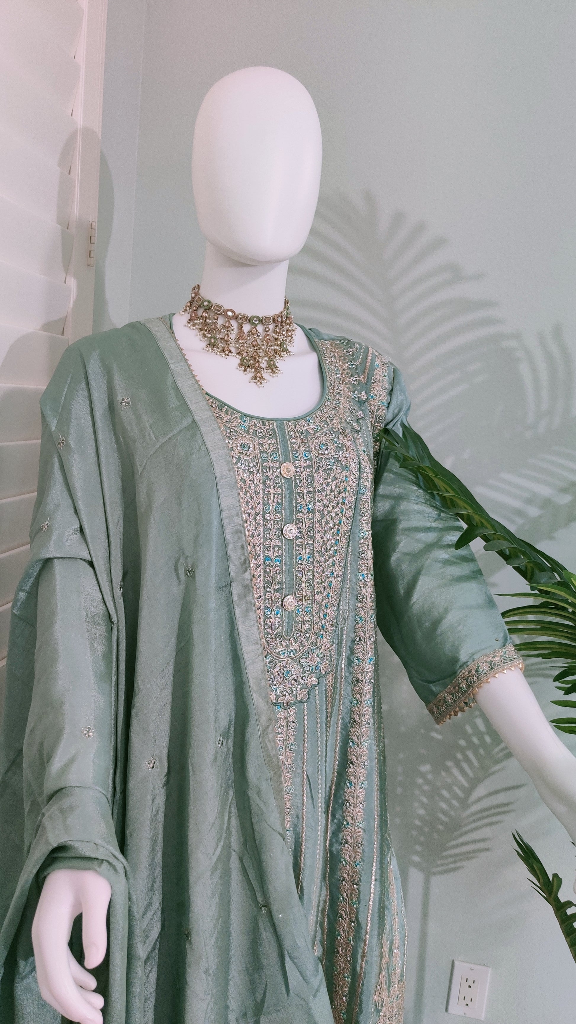 ✨ Regal & Elegant Heavy Chinon Embroidered Palazzo Set