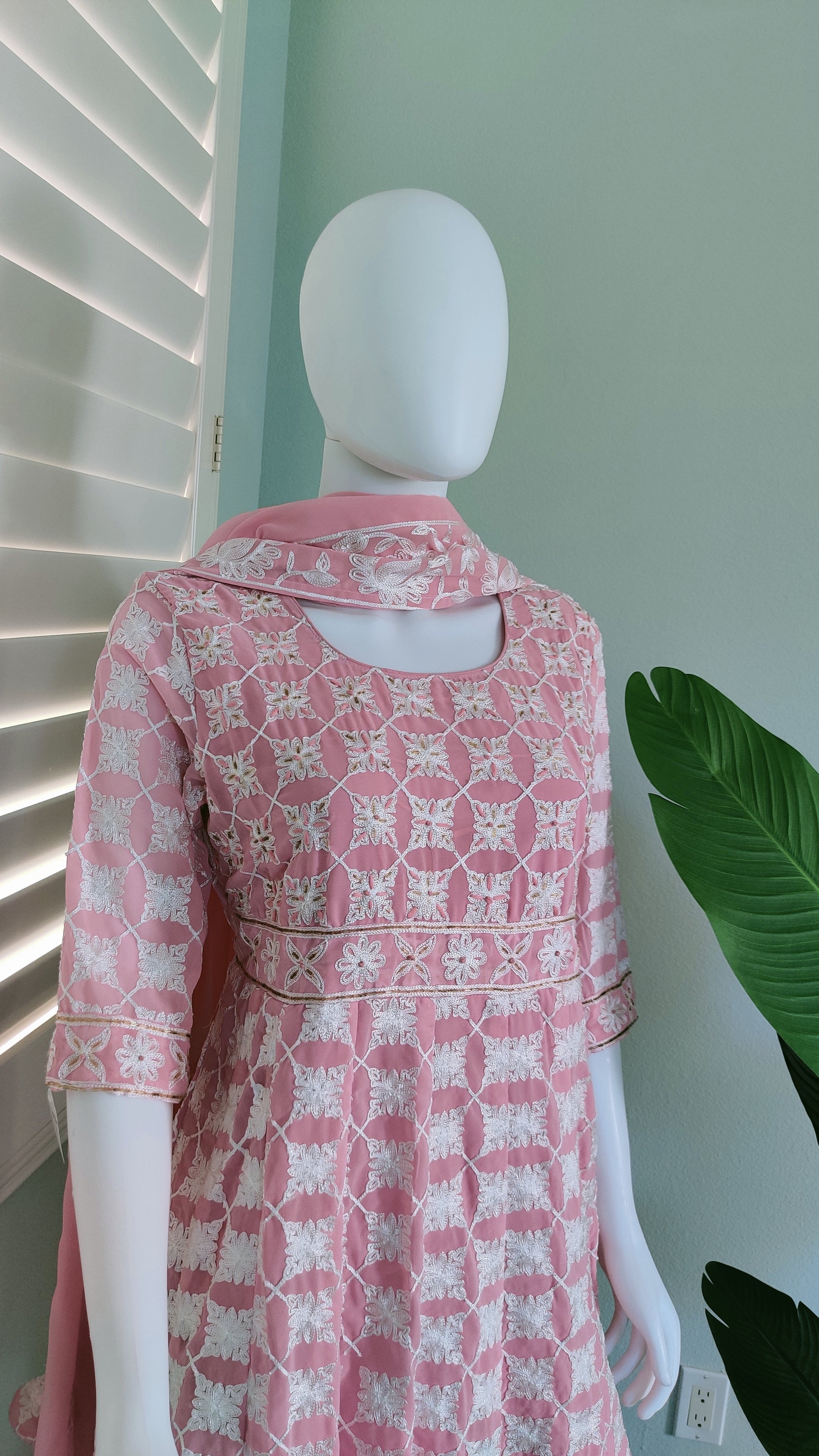 Light Pink Fully Embroidered Anarkali Suit