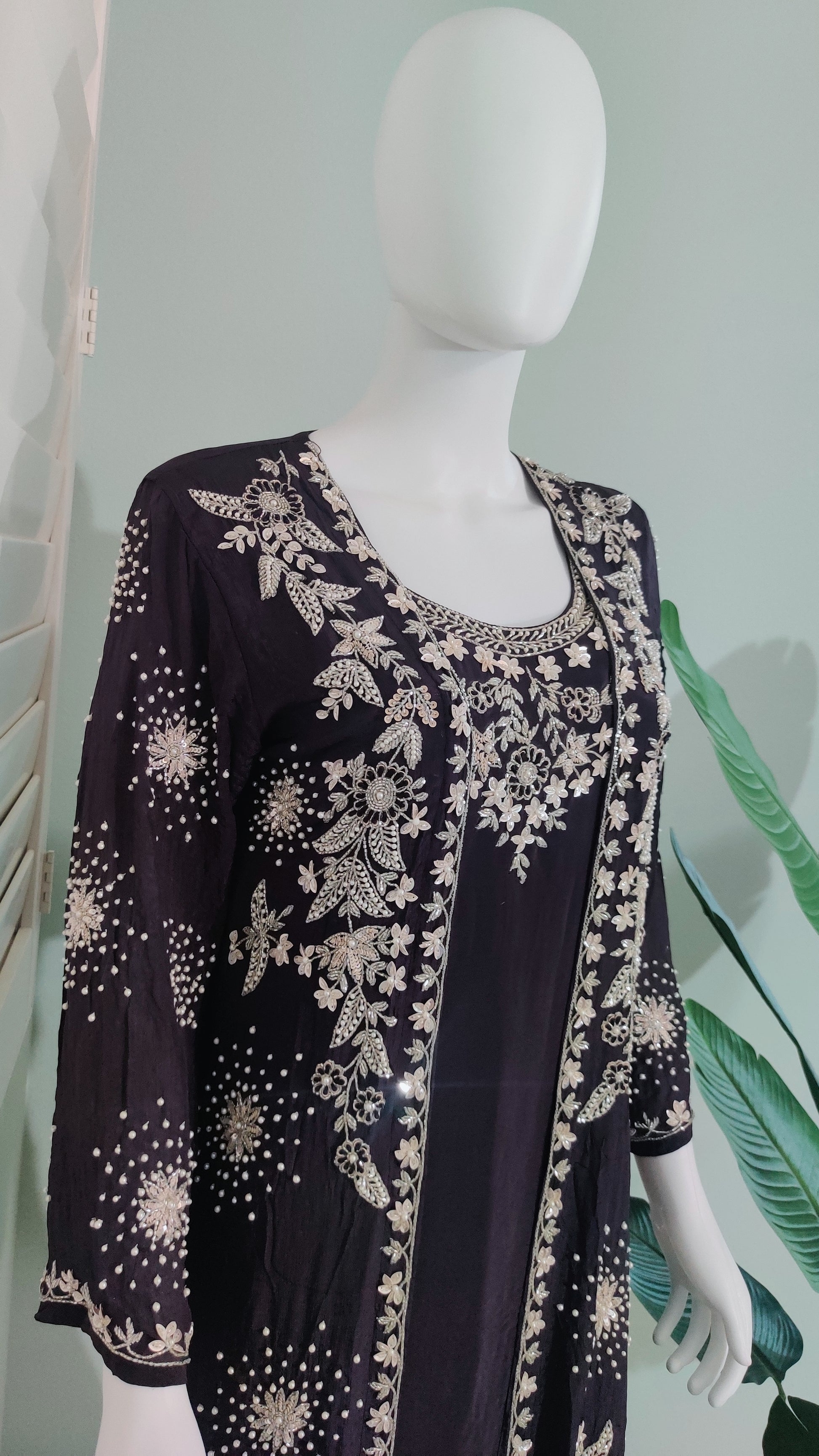 Deep Purple Indo Western Hand Embroidered Party wear Dress