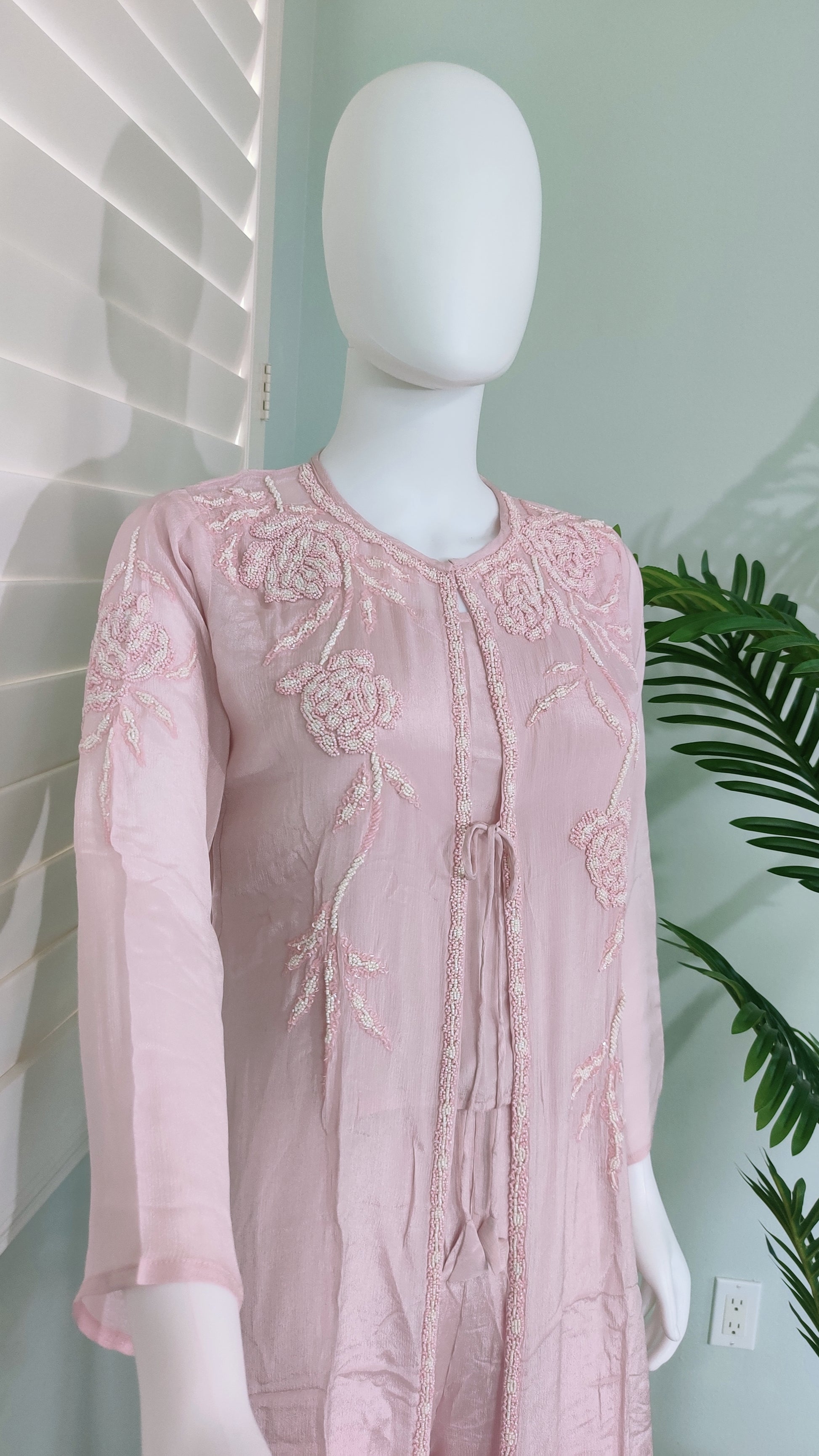 🌸 Blush Bloom: Three-Piece Indo-Western Set with Removable Jacket