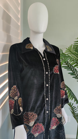 Black Velvet Elegance in Shell Embroidery
