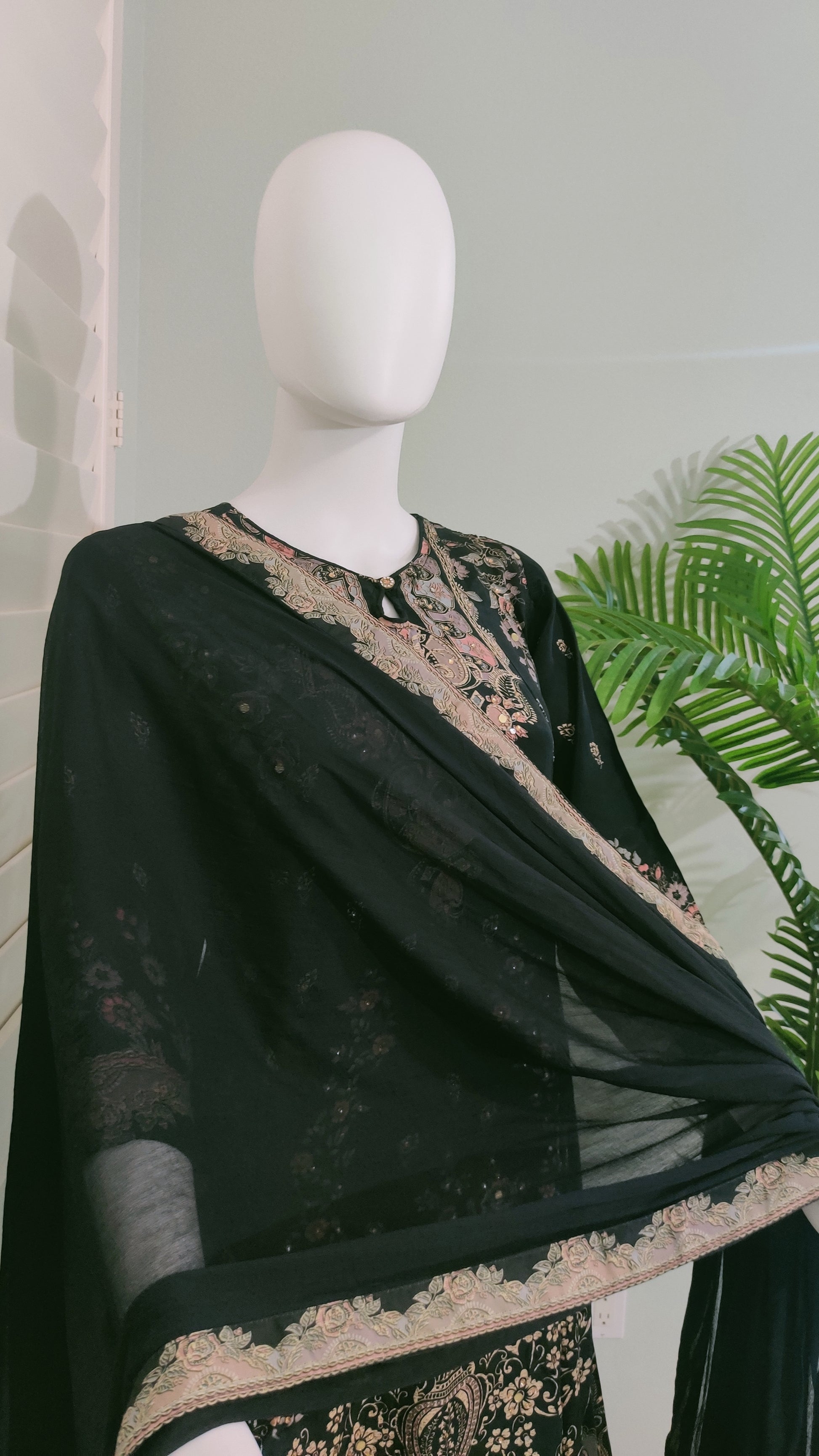 Black Digital Printed Mirror work Festive Wear Plazzo Suit