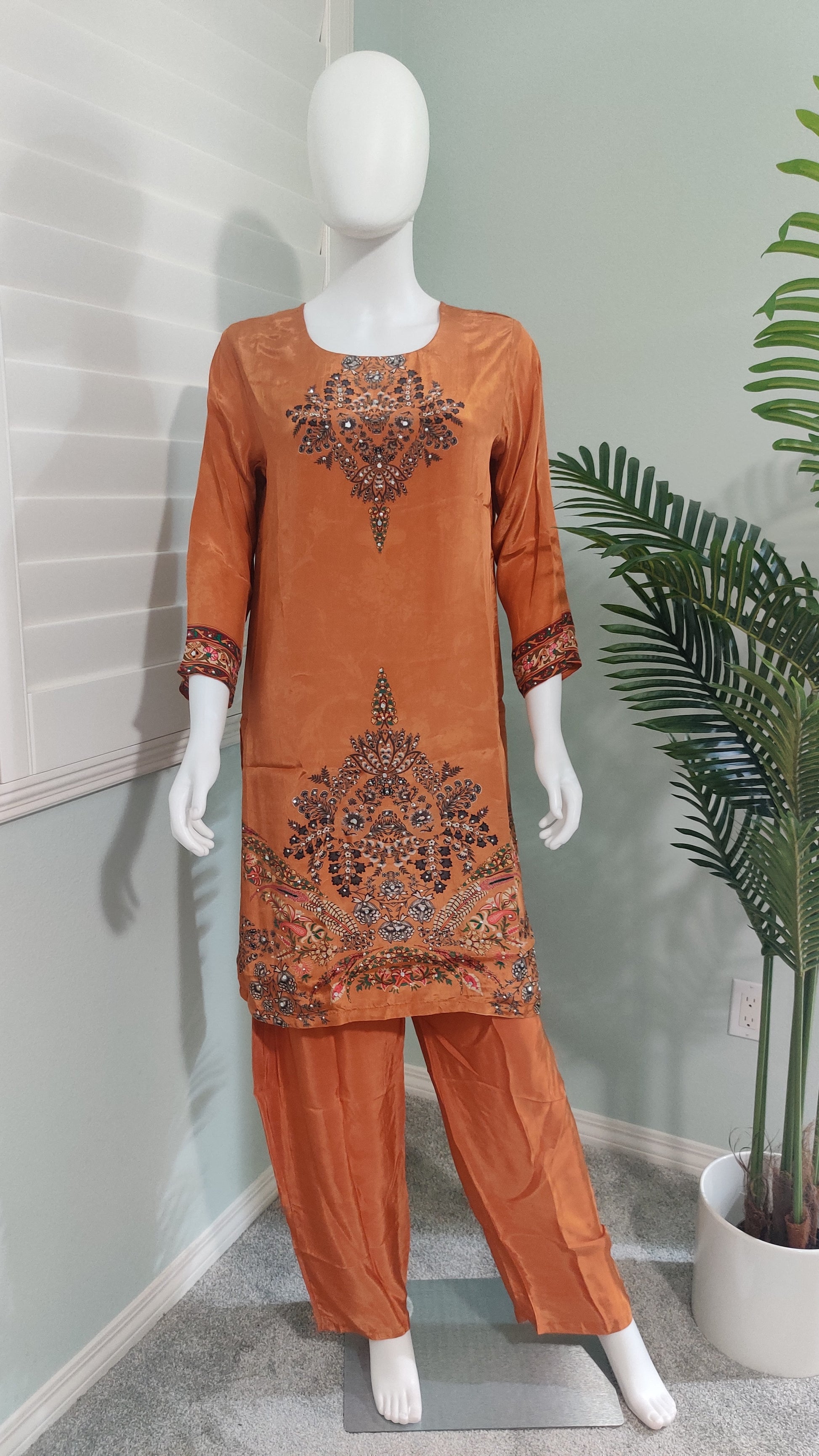 🌿 Regal Rust & Emerald Grace – Indo-Western Ensemble with Removable Jacket