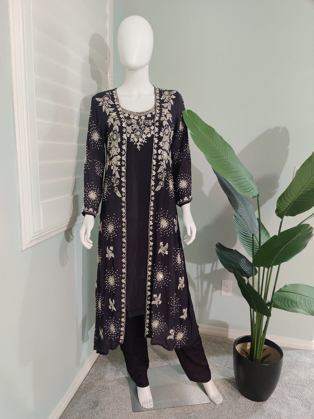 Deep Purple Indo Western Hand Embroidered Party wear Dress