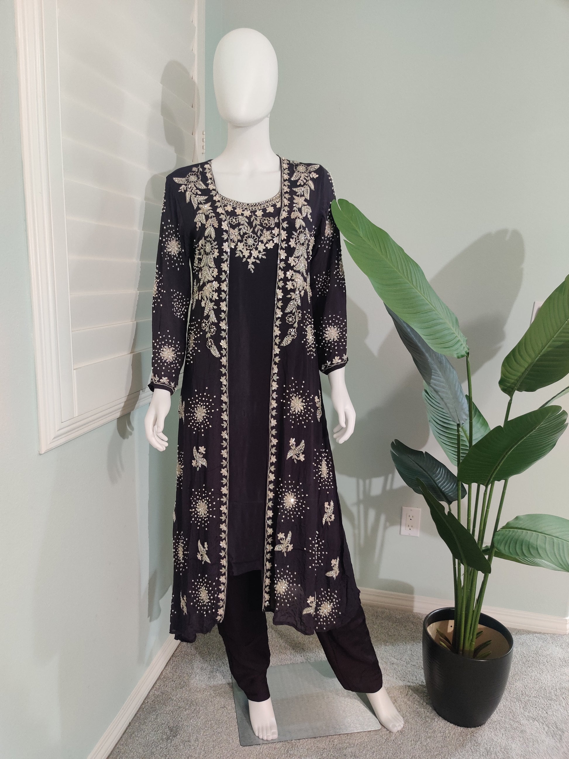 Deep Purple Indo Western Hand Embroidered Party wear Dress