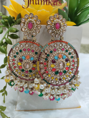 Multicolored, Pearl-trimmed Jhumkas