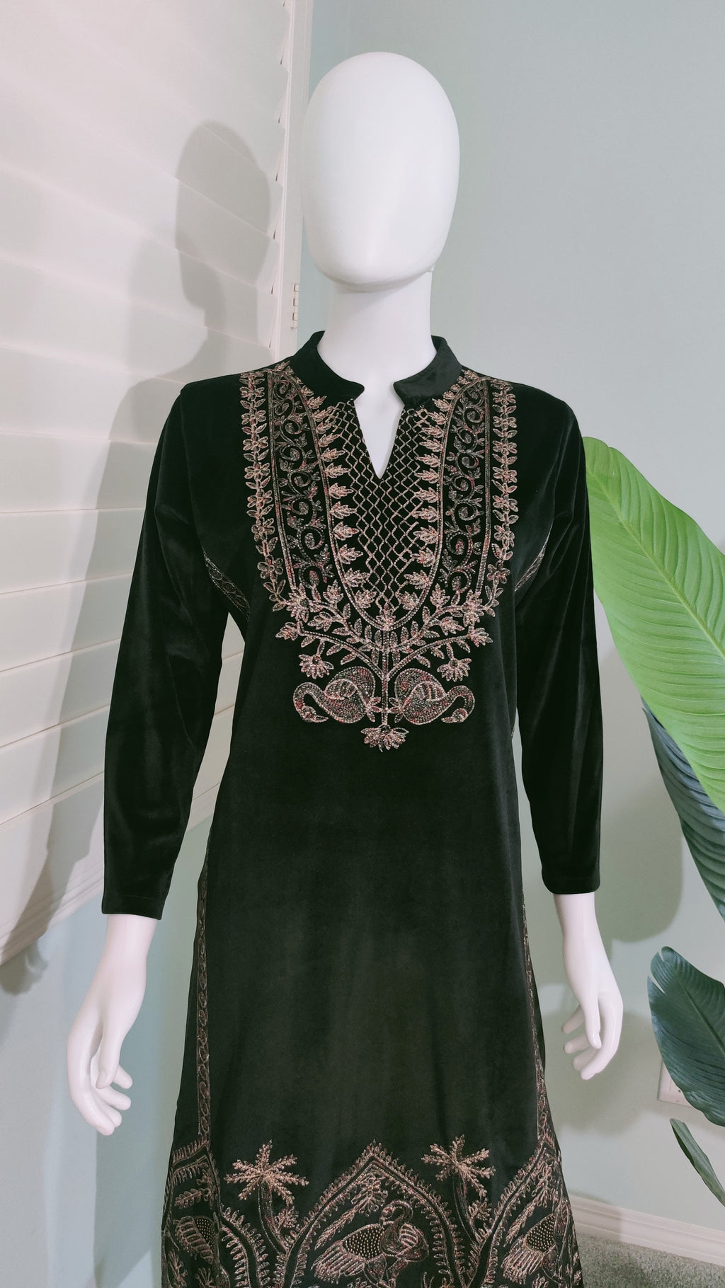 Black, bold, and beautifully embroidered Velvet Kurta set