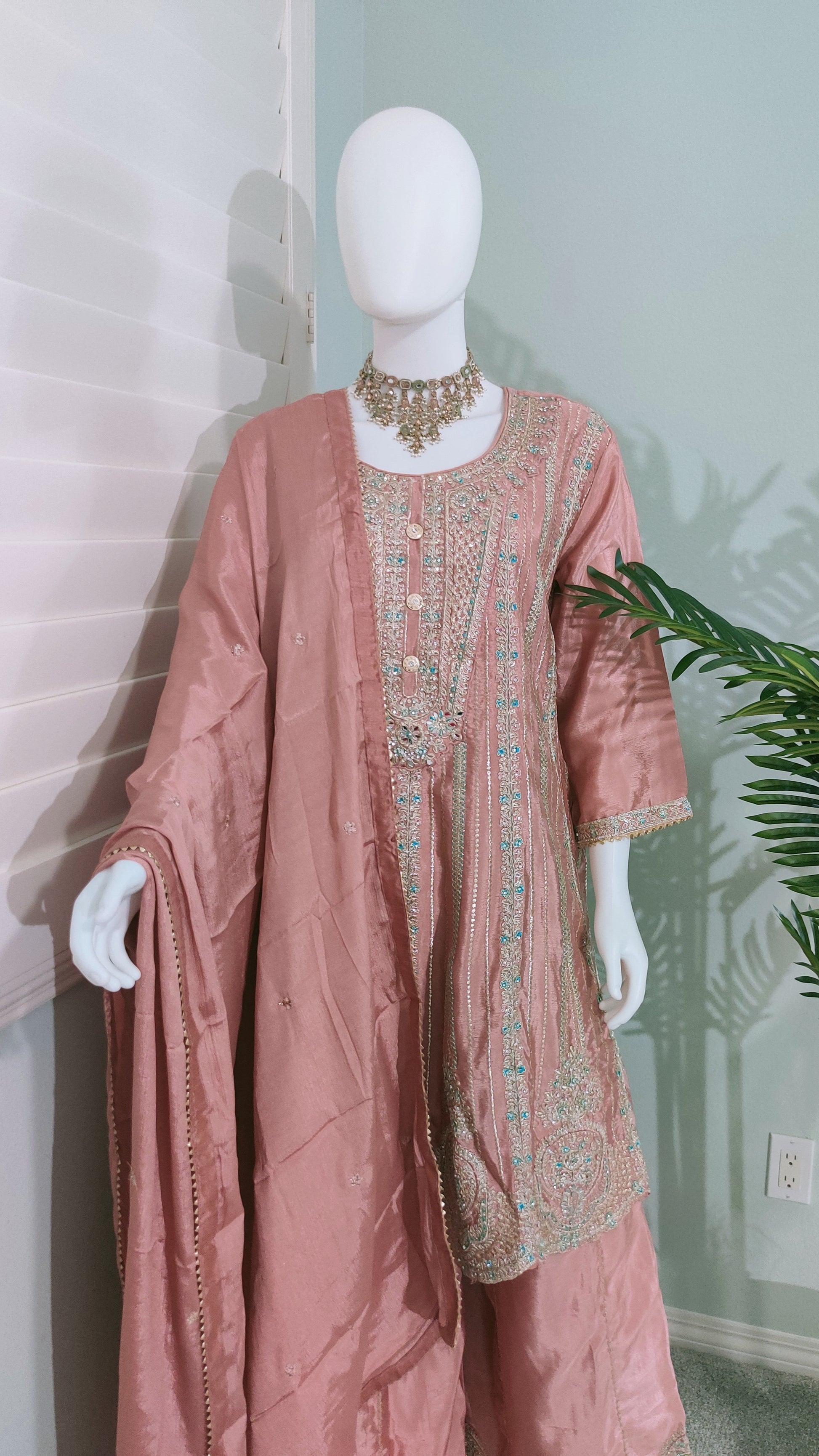 ✨ Regal & Elegant Heavy Chinon Embroidered Palazzo Set