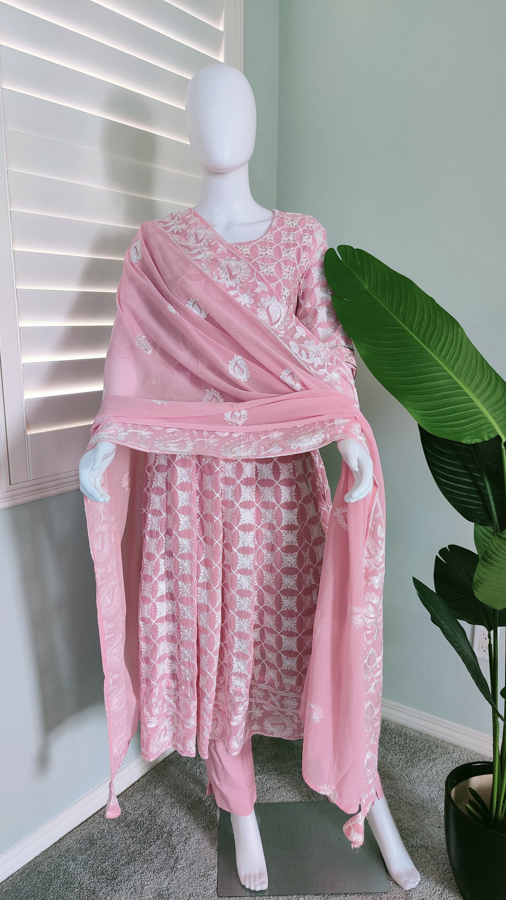 Light Pink Fully Embroidered Anarkali Suit