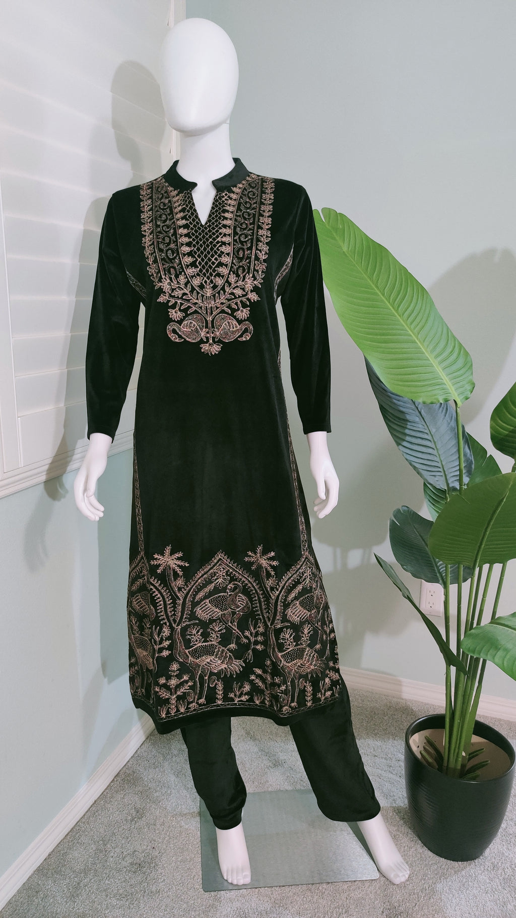 Black, bold, and beautifully embroidered Velvet Kurta set