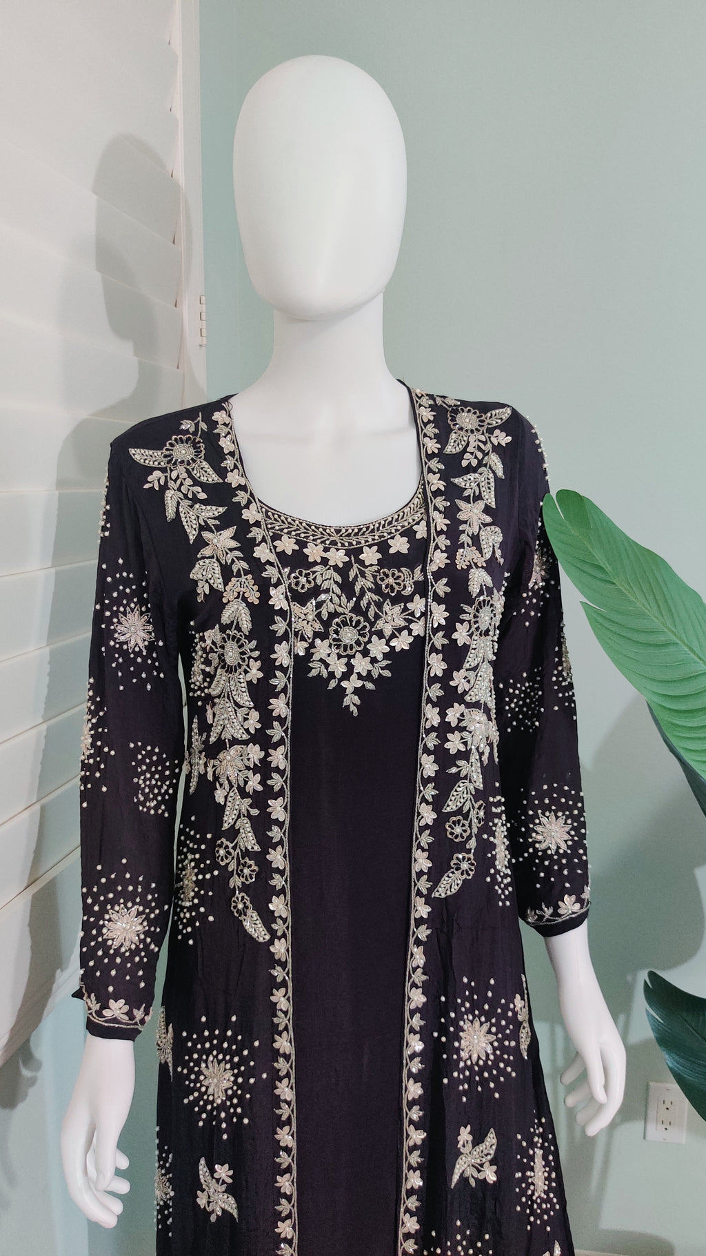 Deep Purple Indo Western Hand Embroidered Party wear Dress