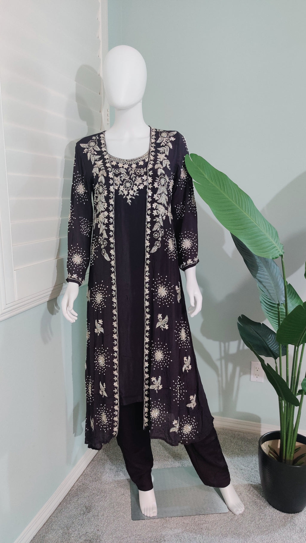 Deep Purple Indo Western Hand Embroidered Party wear Dress