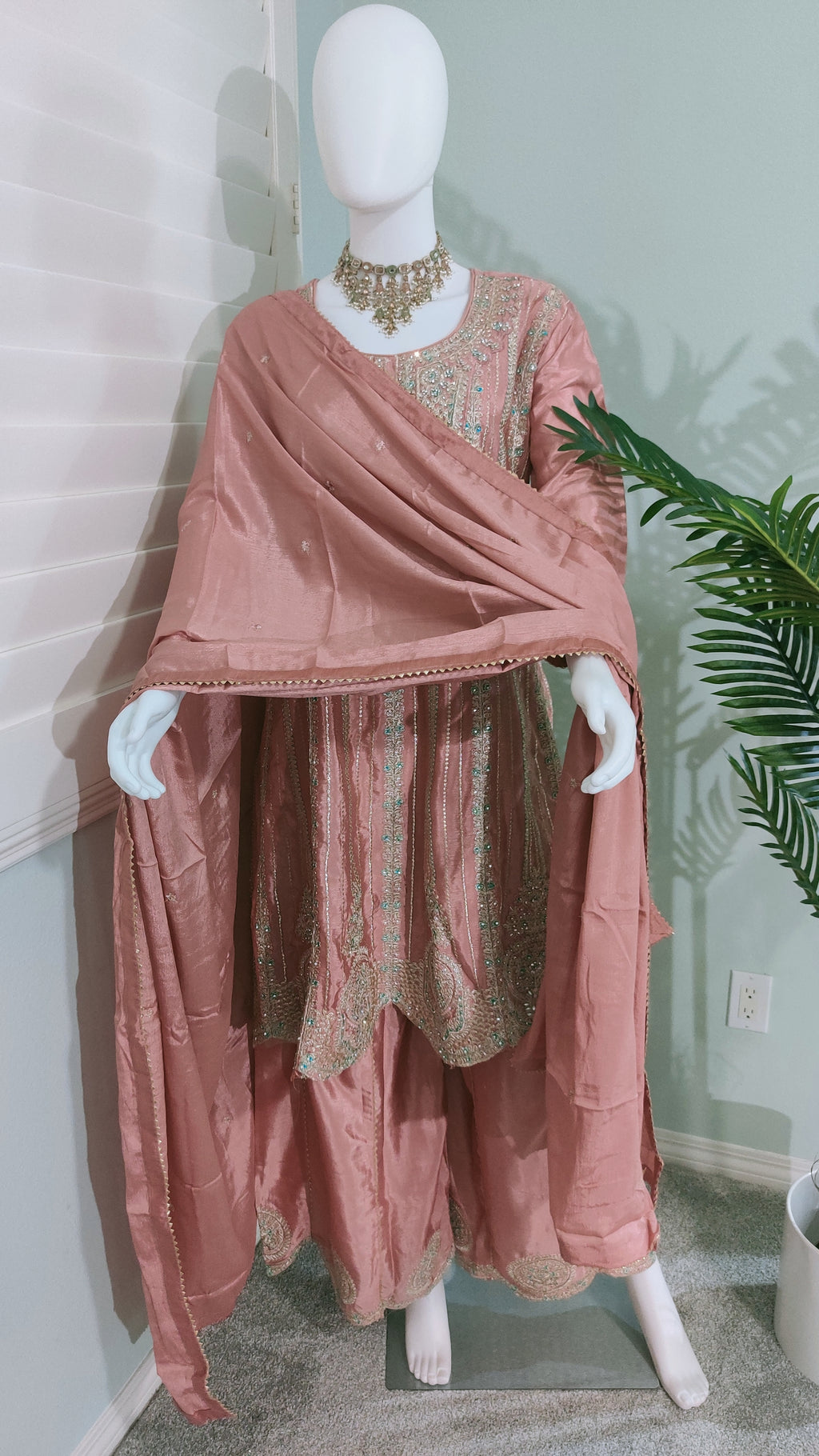 ✨ Regal & Elegant Heavy Chinon Embroidered Palazzo Set