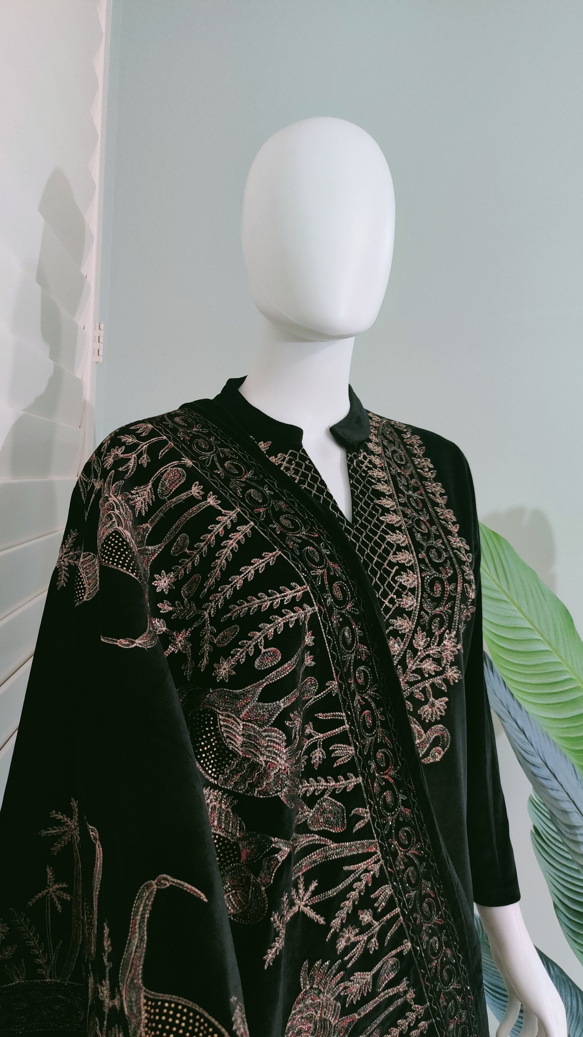 Black, bold, and beautifully embroidered Velvet Kurta set
