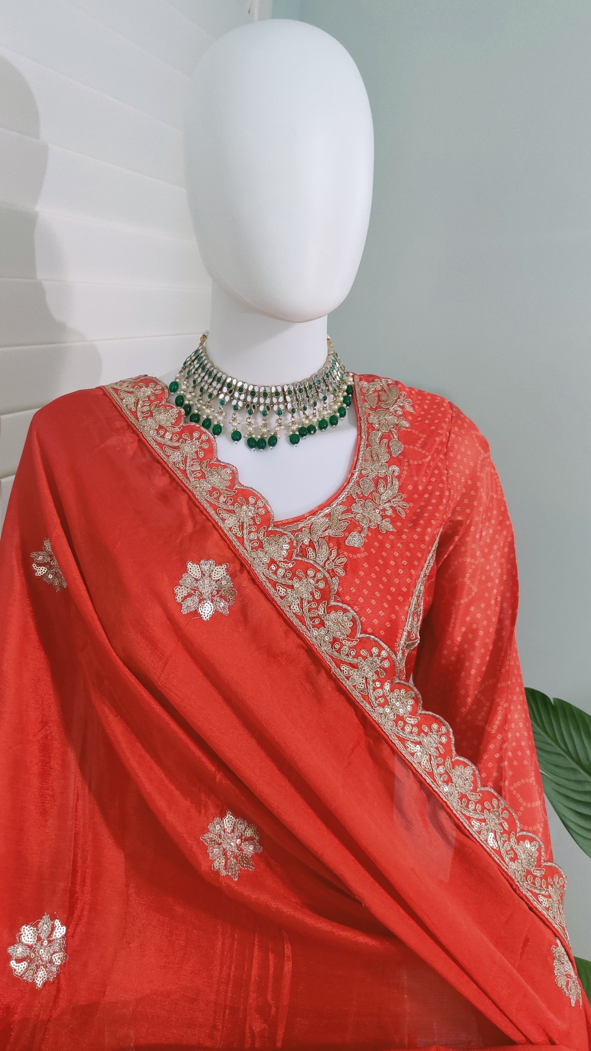 Radiance in Rust: Embroidered Palazzo Suit Set