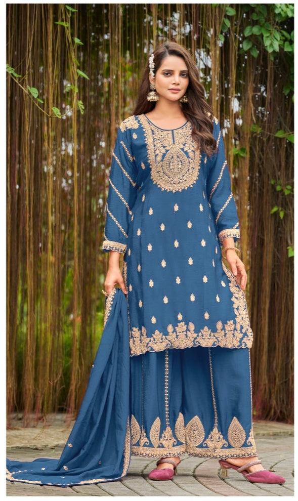 ✨ Heavy Chinon Embroidered Palazzo Set