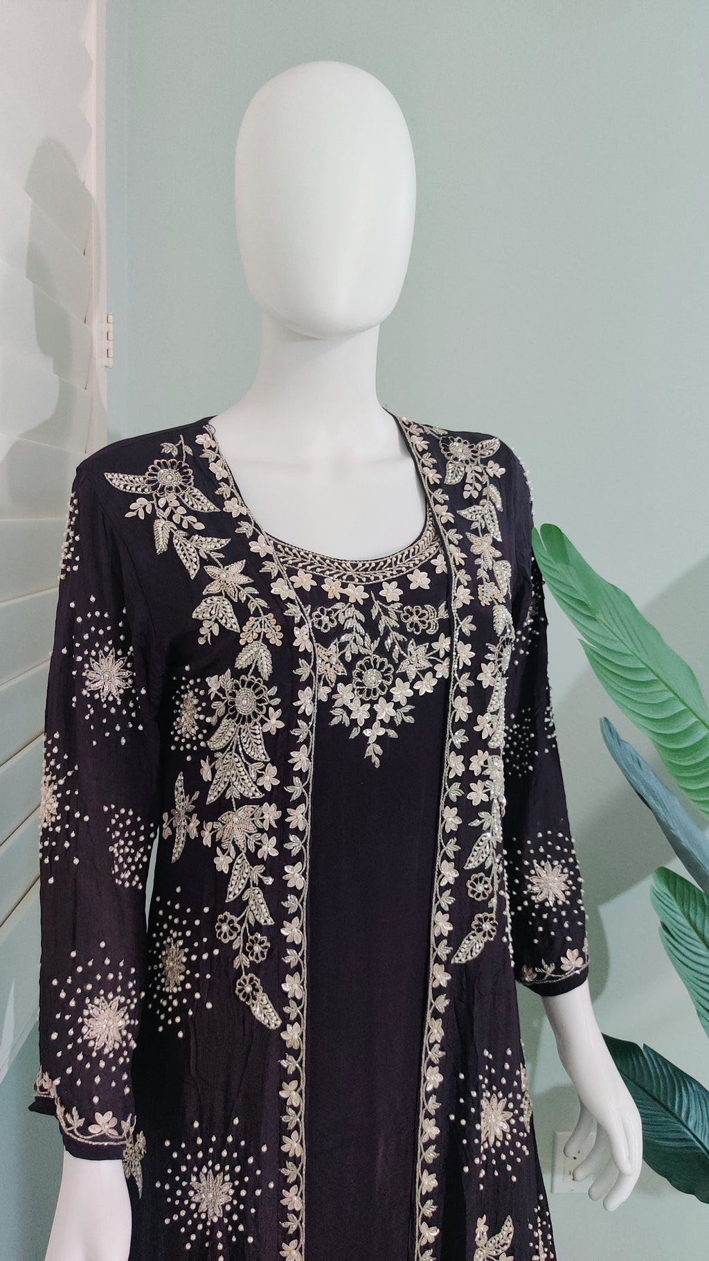 Deep Purple Indo Western Hand Embroidered Party wear Dress