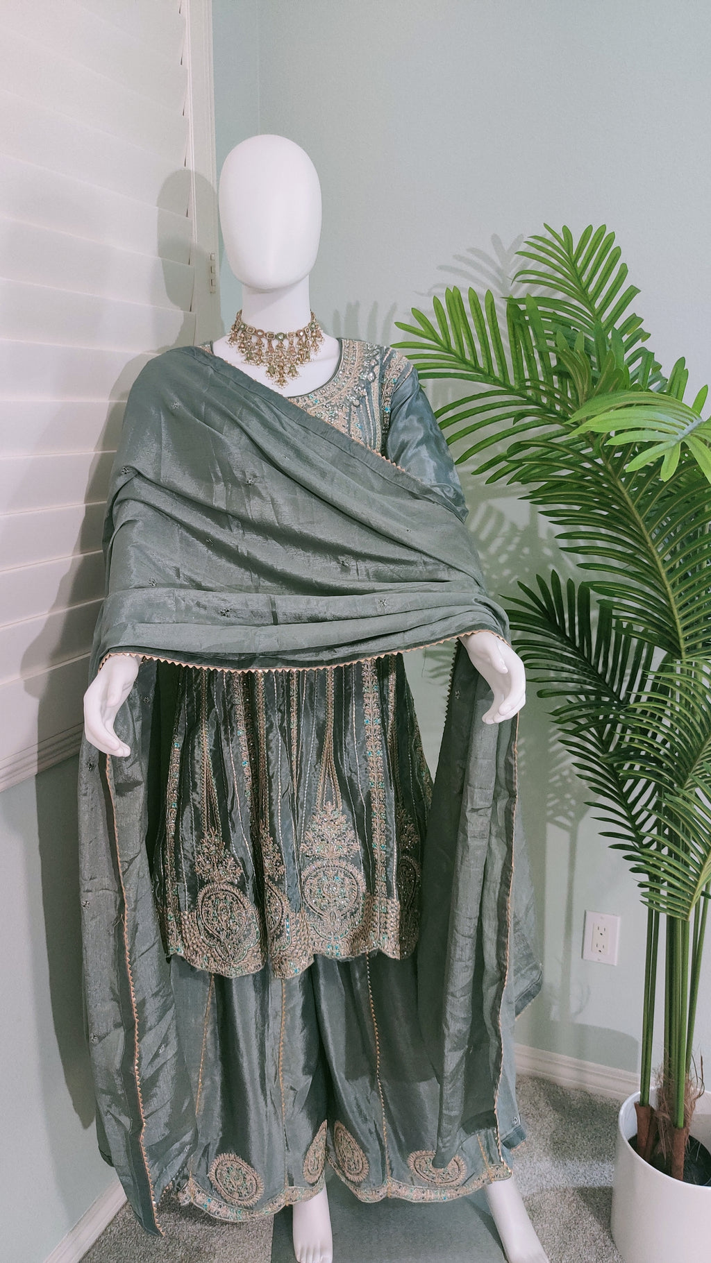 ✨ Regal & Elegant Heavy Chinon Embroidered Palazzo Set