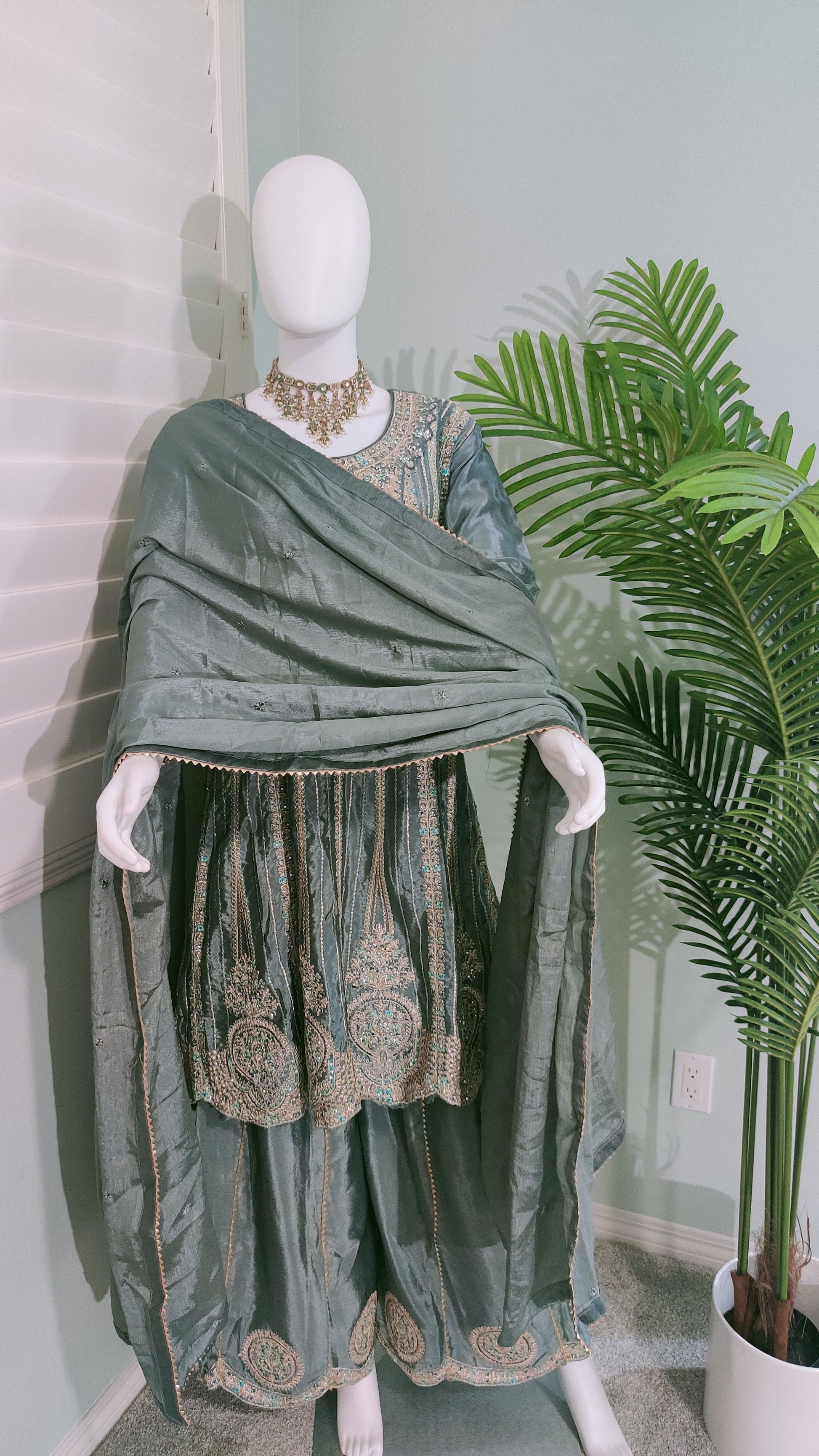 ✨ Regal & Elegant Heavy Chinon Embroidered Palazzo Set