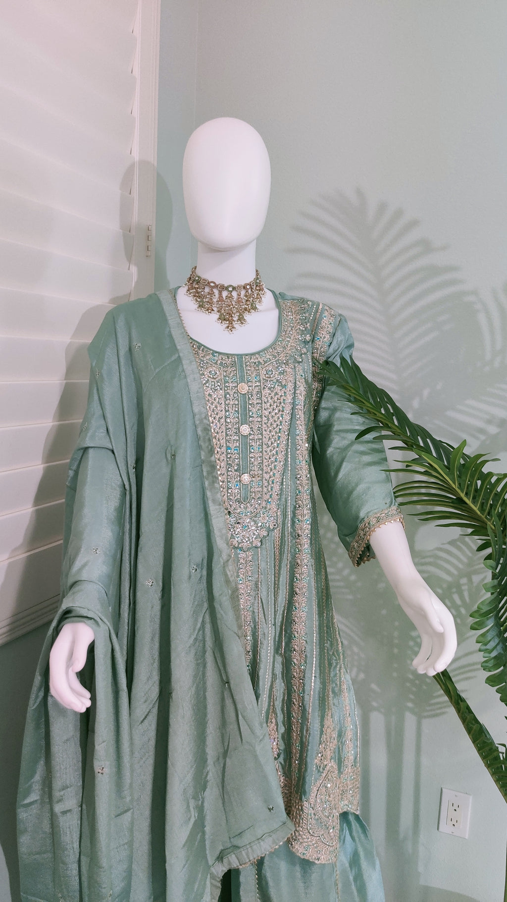 ✨ Regal & Elegant Heavy Chinon Embroidered Palazzo Set