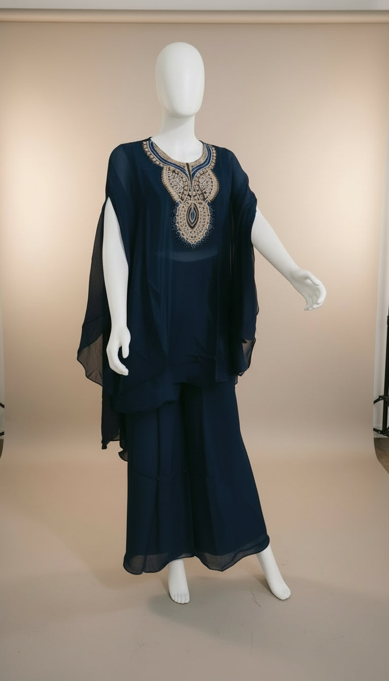 Midnight Majesty: Embroidered Elegance in Motion