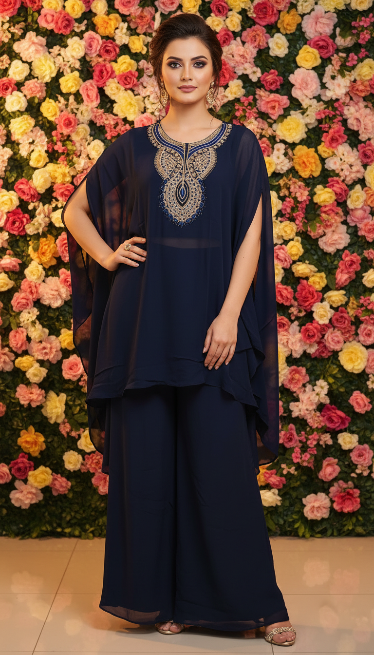 Midnight Majesty: Embroidered Elegance in Motion