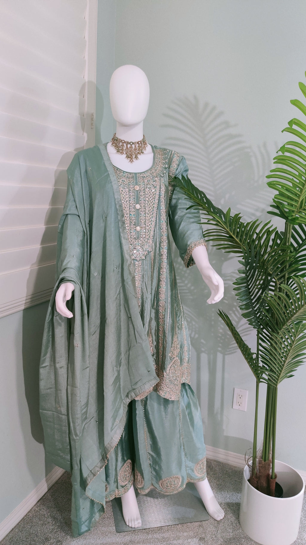 ✨ Regal & Elegant Heavy Chinon Embroidered Palazzo Set